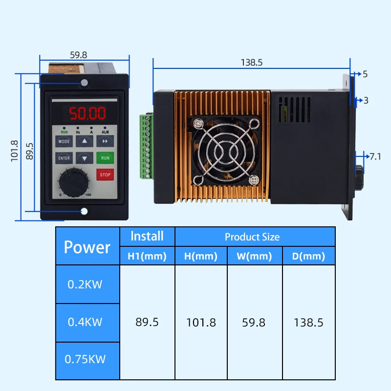 Economical Mini VFD Variable Frequency Drive Converter 220V 0.2KW/0.4KW/0.75KW for AC Motor Speed Control Inverter