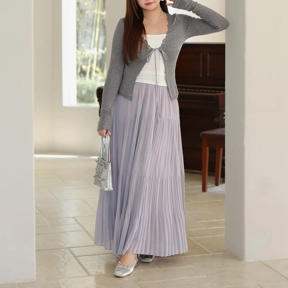 Women's Plus Size High-Waisted Pleated Ball Gown Skirt Premium Loose Fit A-Line Chiffon Long Skirt With Ethereal Purple