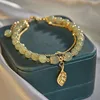 52150-705bf5.jpg Chinese Style Green Jade Bracelet For Women Exquisite Gold Color Leaves Wrist Strap Bangle Double Chain Bracelet Girls Gifts