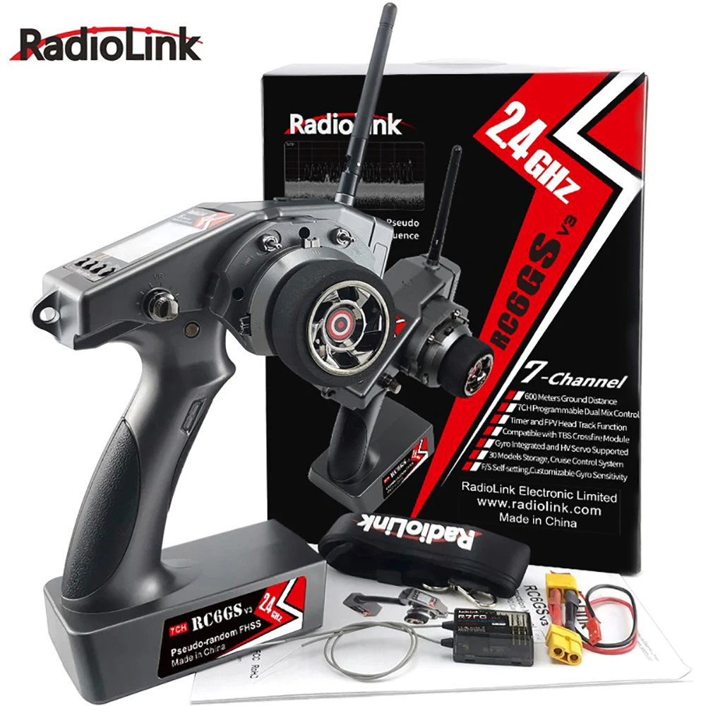

Радиопередатчик Radiolink RC6GS V3, 2,4 ГГц, 7 каналов, с приемником R7FG, гироскоп, пульт дистанционного управления для радиоуправляемого автомобиля, лодки