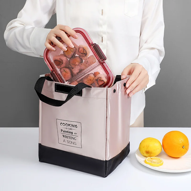 Poliestrowa przenośna lepka torba na Lunch prosta izolowana torba na piknik torby Bento o dużej pojemności wodoodporne modna torebka