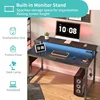 Black Gaming Desk with LED Lights and Power Outlets, 40 Inch Teen Writing Study Table Home Office Desks with Monitor Stand 4