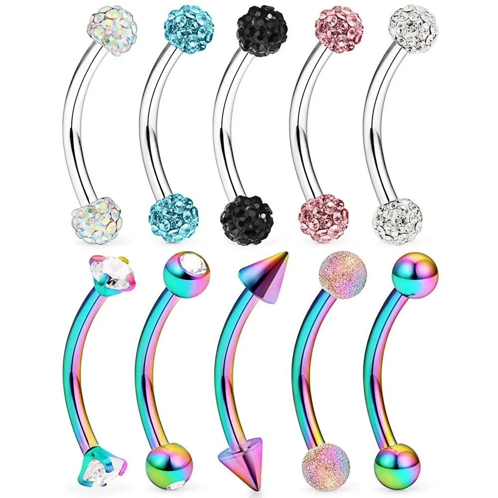 

Перфорированные прозрачные бриллиантовые изогнутые штанги для бровей из нержавеющей стали, 10 шт., 16 г, ювелирные изделия для тела для мужчин и женщин