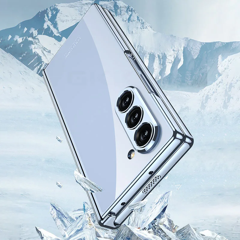 Magnetic Hinge Plating Clear Protective Case with Outer Screen Glass Holder
