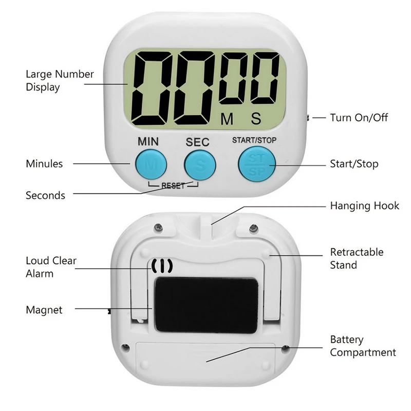LED Counter Display Alarm Clock Manual Electronic Countdown Sports Magnetic Digital Timer Kitchen Cooking Shower Study Stopwatch 5
