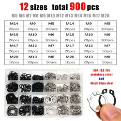 Comprehensive External Circlip Kit - 5 - 20mm Retaining Clips in Durable Black Stainless Steel (Mix material 900pcs)
