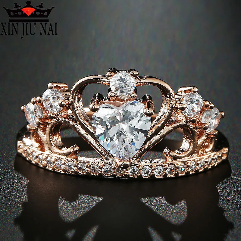 

2 colors wedding/rose gold high quality cubic zirconia crown female fashion crystal ring female engagement party jewelry