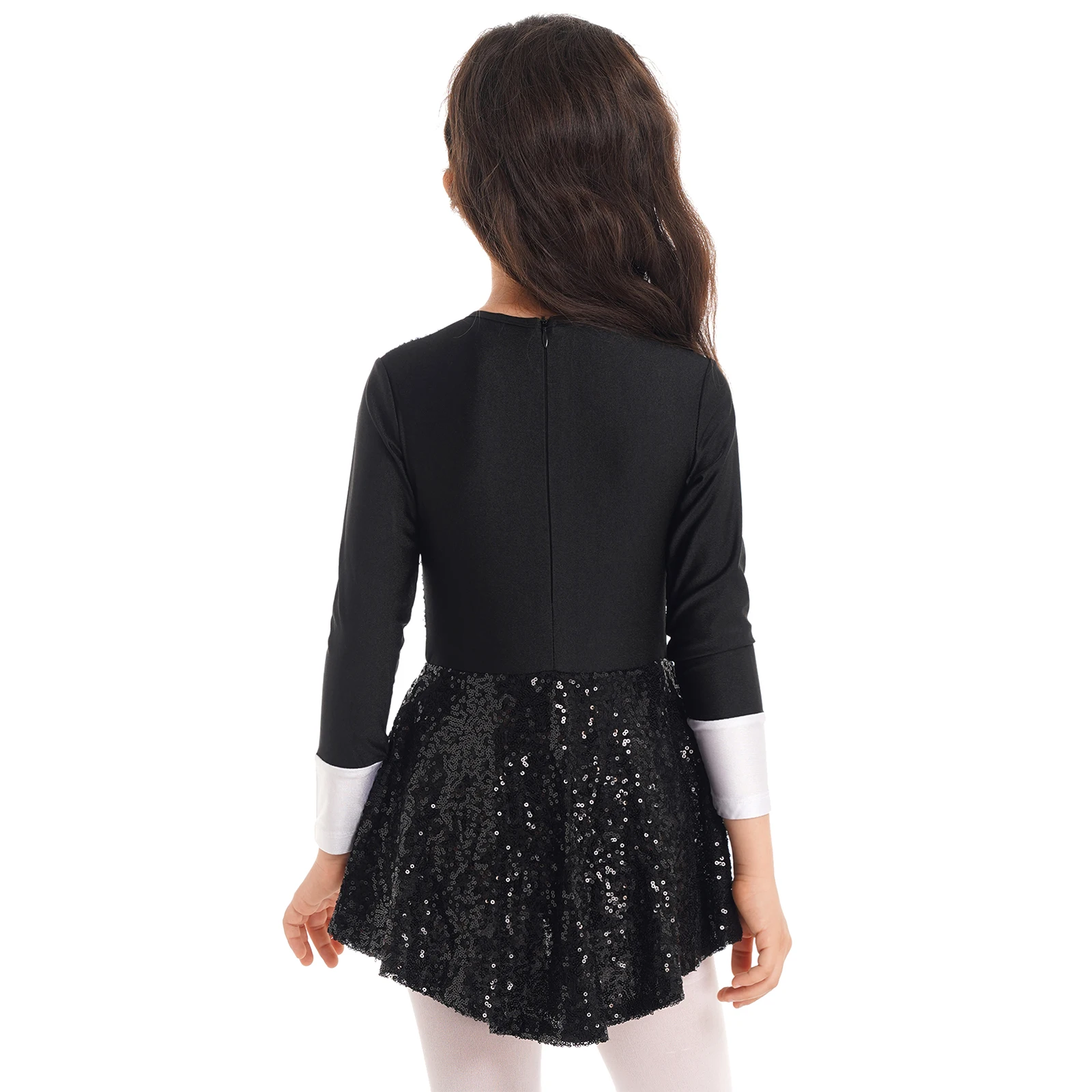 Costume Body Bambina Con Paillettes Manica Lunga – Jazz Danza Moderna Fantasia Halloween