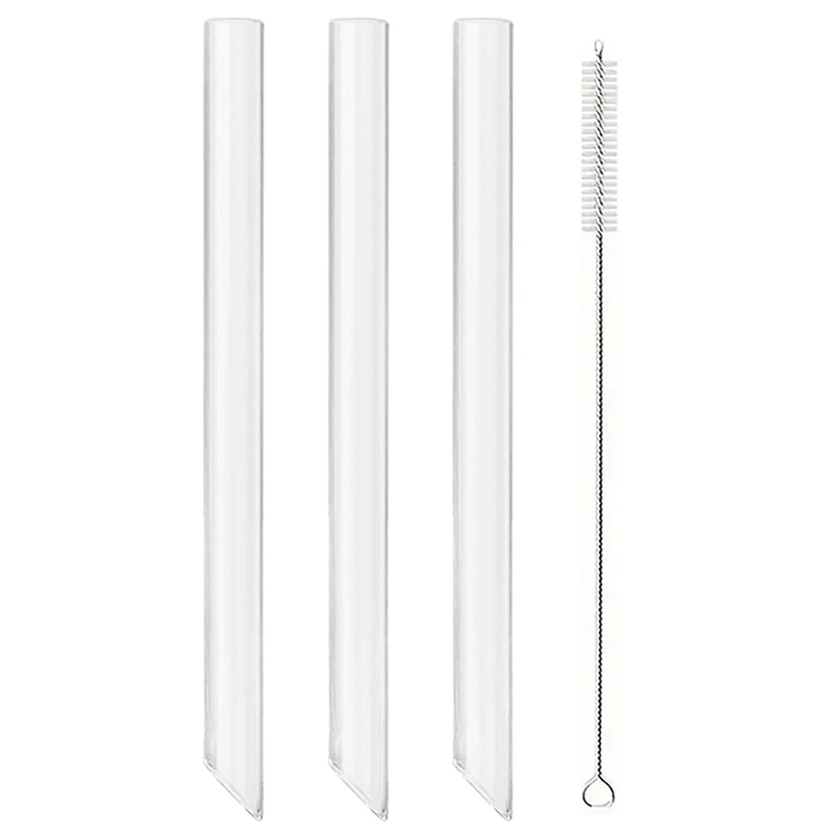Set of 3 Reusable High Borosilicate Glass Drinking Straws with Cleaning Brush for Smoothies and Bubble Tea