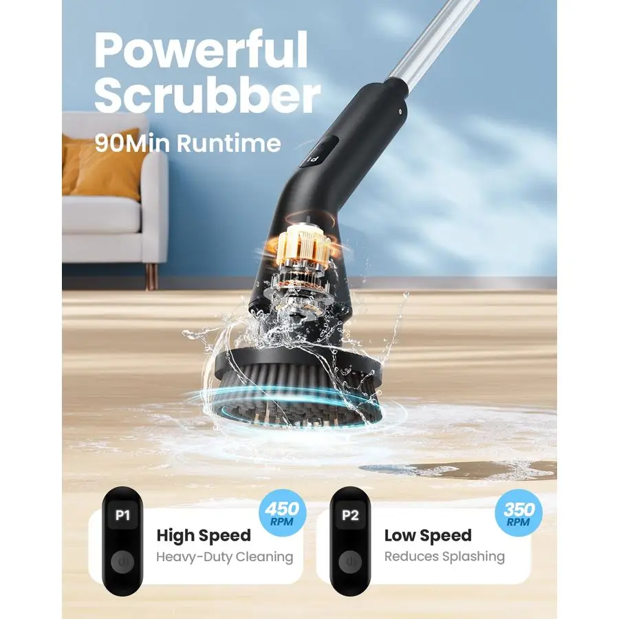 Electric Spin Scrubber, 2026 Upgraded Cordless Cleaning Brush Bathroom Scrubber, IPX7 Waterproof Electric Scrubber with 7 Brush 2