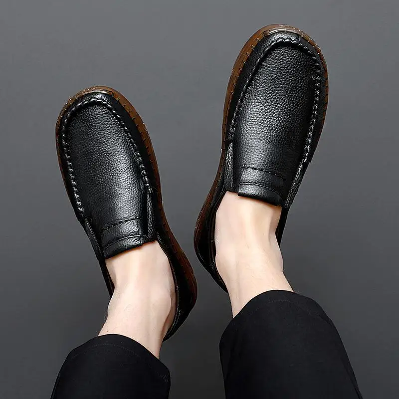 

Handmade Men's Shoes Genuine Leather 2023 Spring New Soft Bottom Breathable Men's Casual Leather Shoes Slip-on Gommino plus Size