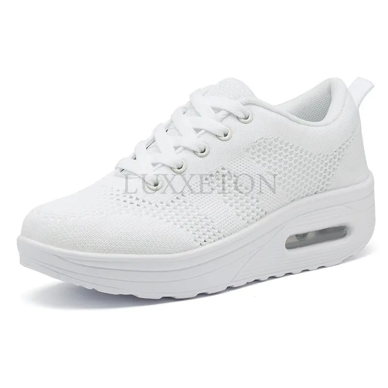 

2023New Women's Sneakers Mesh Breathable Wedges Shoes Casual Lace Up Height Increasing Female Walking Footwear Tenis Feminino