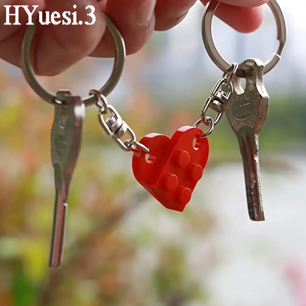 2pcs/set cihla párování grafu srdce klíčenka separable láska budova blok keyrings pro ženy muži valentine's den narozeniny dárky