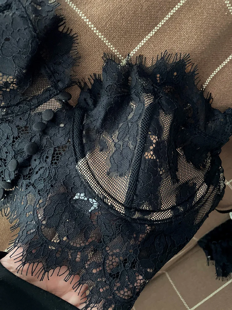 TECHOME Sexy Eyelashes Bra and Panties Set Lace Satin Bra Women's Briefs Push Up Fashion G-String Seamless Shorts_voghion.com