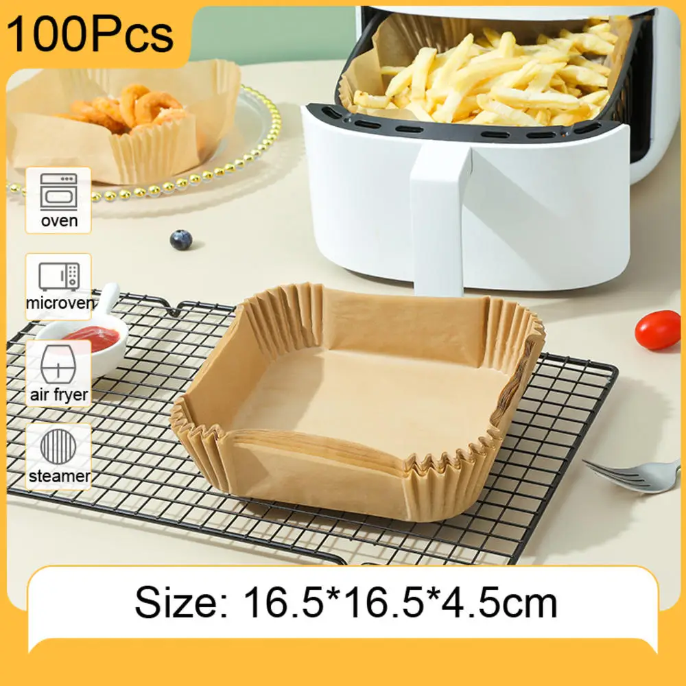 50/100Pcs Air Fryer Disposable Paper Air Fryer Accessories Square Round  Oil-proof Liner Non-Stick Mat for Kitchen Oven Baking