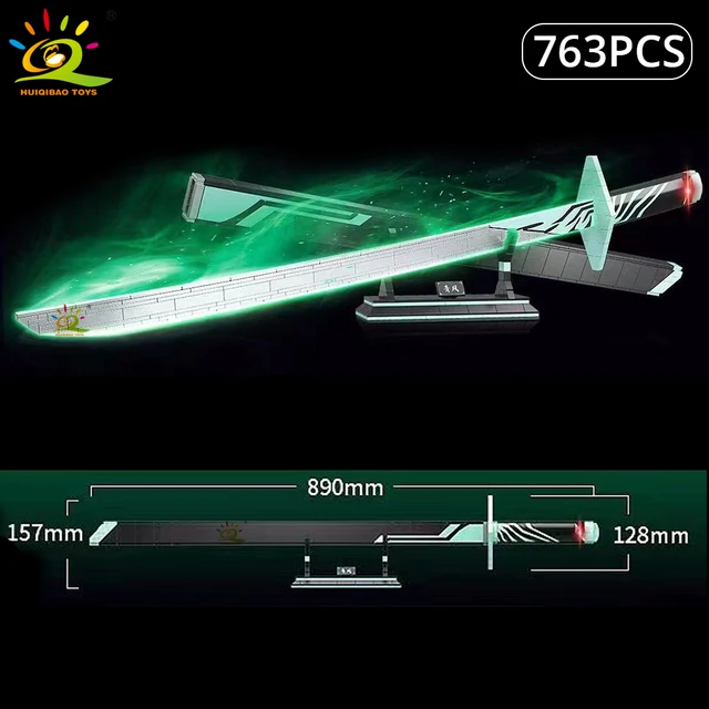 HUIQIBAO Samurai Nichirin Sword Building Blocks Rengoku Blade Katana Demon Slayer Anime Butterfly Knife Weapon Bricks Child Toys 6