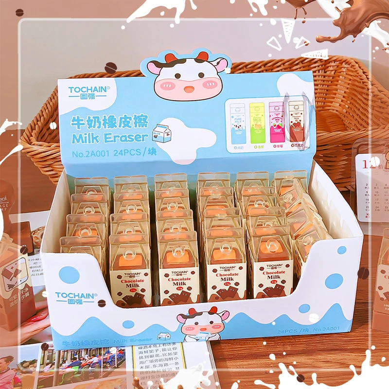 학교로 돌아가는 미적 문구 용품 카와이 문구 초콜릿 우유 상자 고무 지우개 귀여운 것들 학교 액세서리