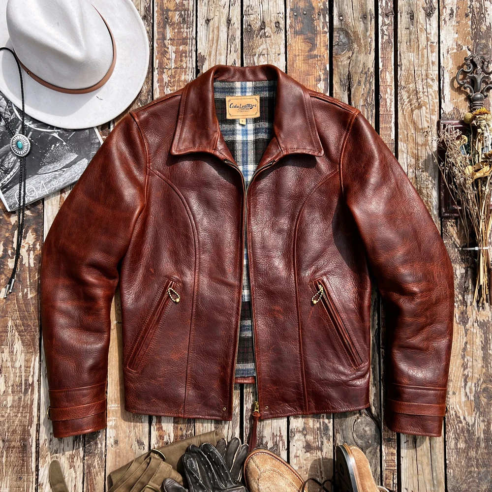 

Tailor Brando Super Top Quality Italian Unpainted Batik Leather 1940'S Vintage Organ Jacket Cropped Leather Biker Jacket