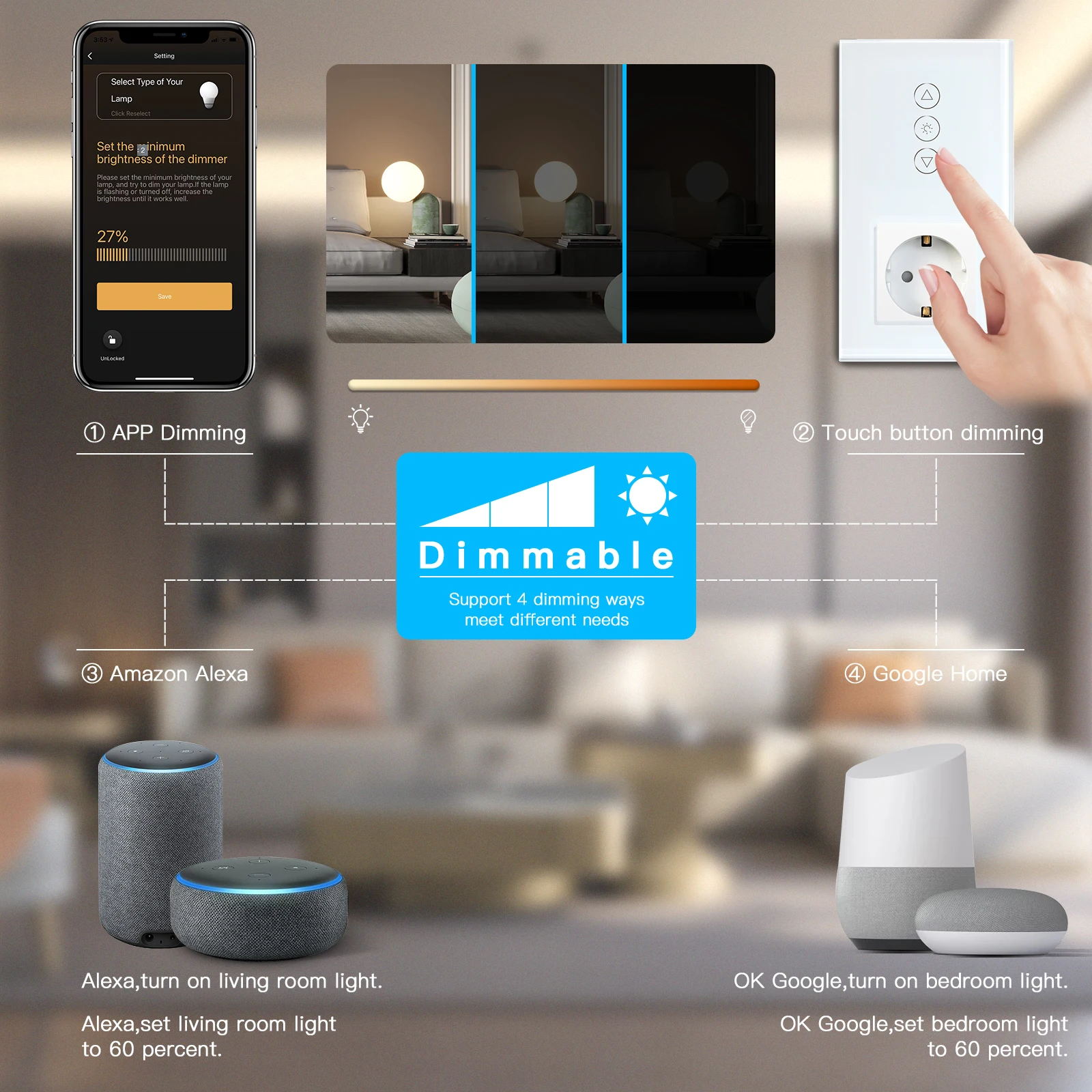 BSEED Wifi 조광기 터치 스위치 센서 스위치 벽 스위치 Wifi 16A 없는 EU 전원 소켓으로 스마트 라이프 Tuya App 제어