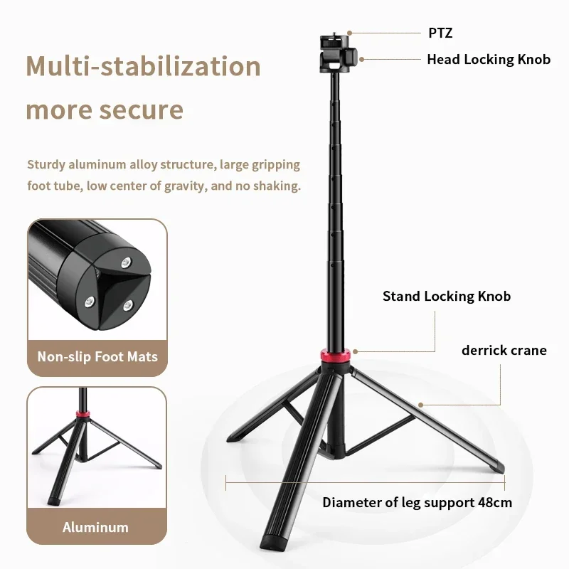 Extendable Aluminum Tripod Portable Adjustable Light Stand with 1/4 Screws Head Camera Phone Tripod Lightweight for Traveling