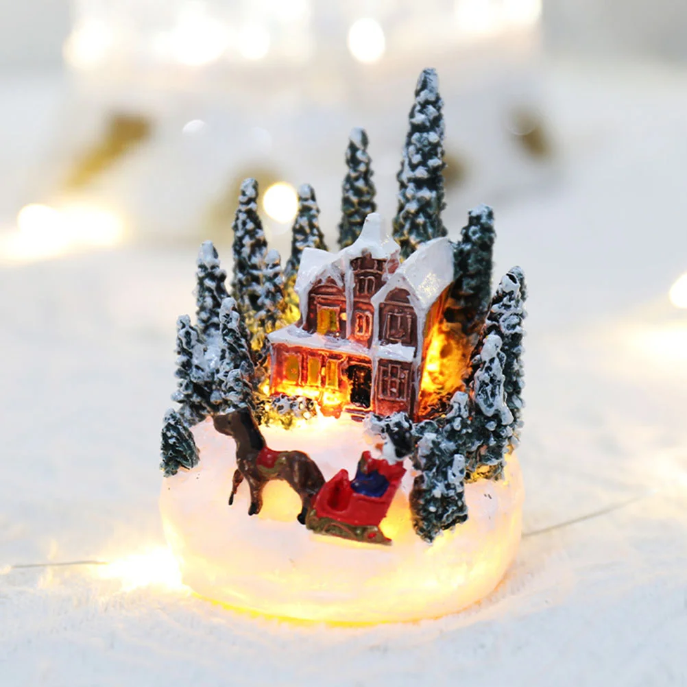 

Christmas Resin Crafts Christmas Village Luminous Music Small House Snowman Tree LED Lights Holiday Gift Home Decor Ornaments
