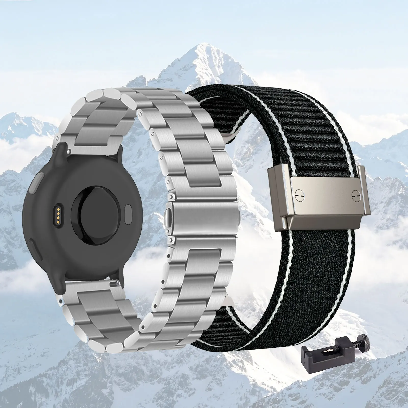 Garmin Venu Series Band Set: Stylish Metal & Versatile Nylon Straps - 2-Pack