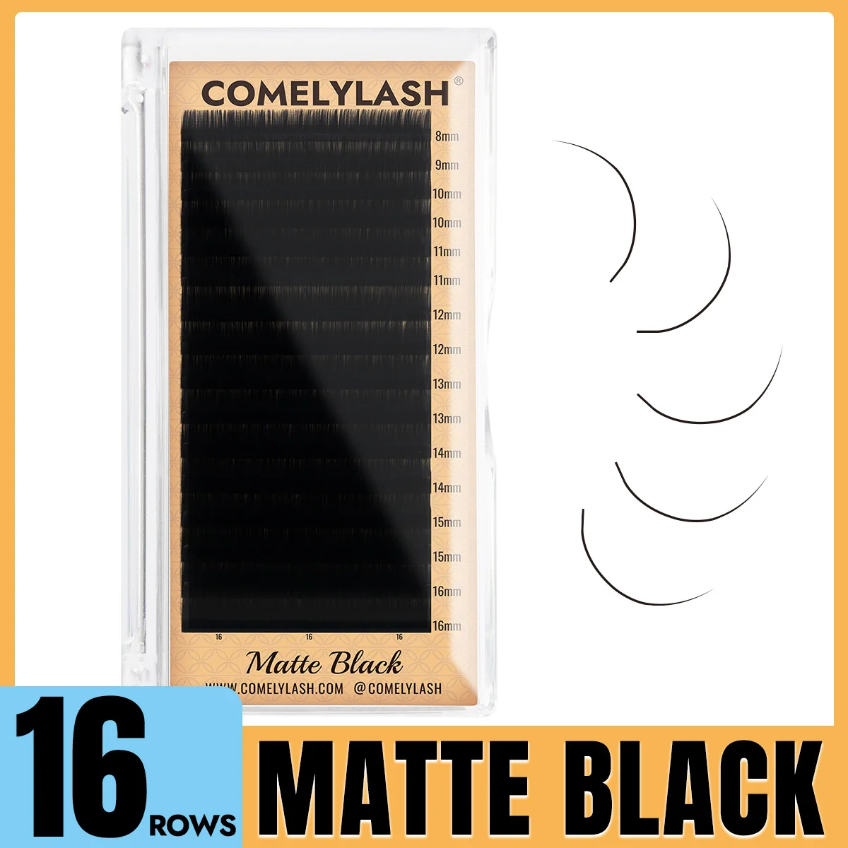 Comelylash 0,03 Matte Schwarze 16-Reihige Kaschmir-Nerz-Wimpernverlängerungen, Sibirische Russische Einzelwimpern, 1 Stück Volumen-Wimpern-Tray