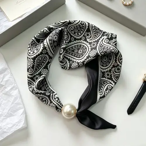 Elegant Chic Pearl Stripe Scarfs Women Fashion Convenient Magnetic Buckle Scarf Pearl Tail Artistic Accessory Neck Wrap Scarves - Image 10