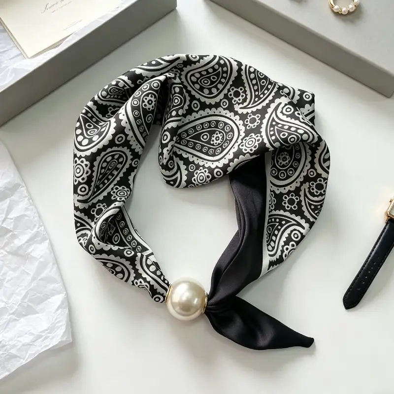 Elegant Chic Pearl Stripe Scarfs Women Fashion Convenient Magnetic Buckle Scarf Pearl Tail Artistic Accessory Neck Wrap Scarves - Image 10