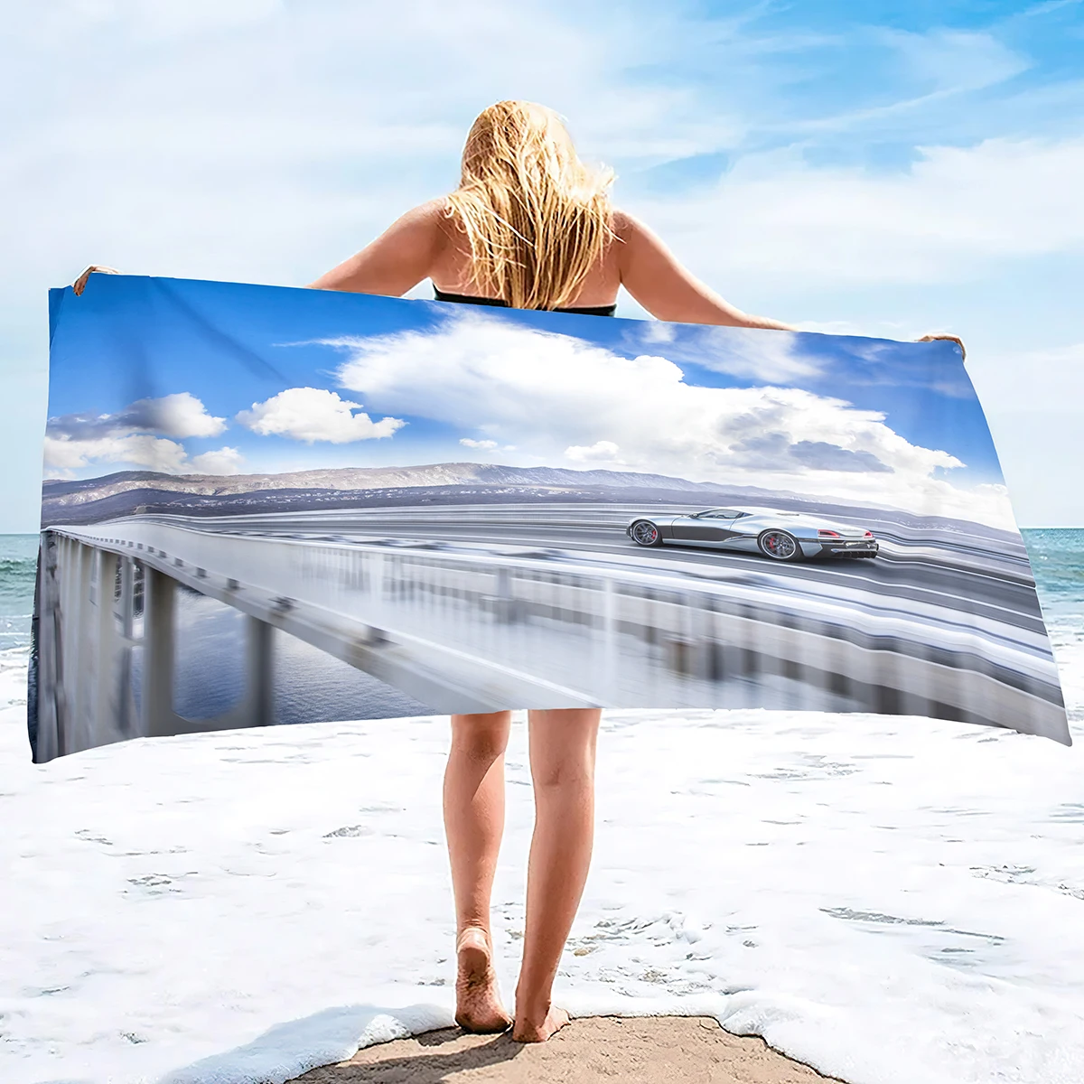 Auto Sports Cars Pattern Beach Towel Soft Microfiber Absorbent Lightweight Quick Dry for Pool Swimming