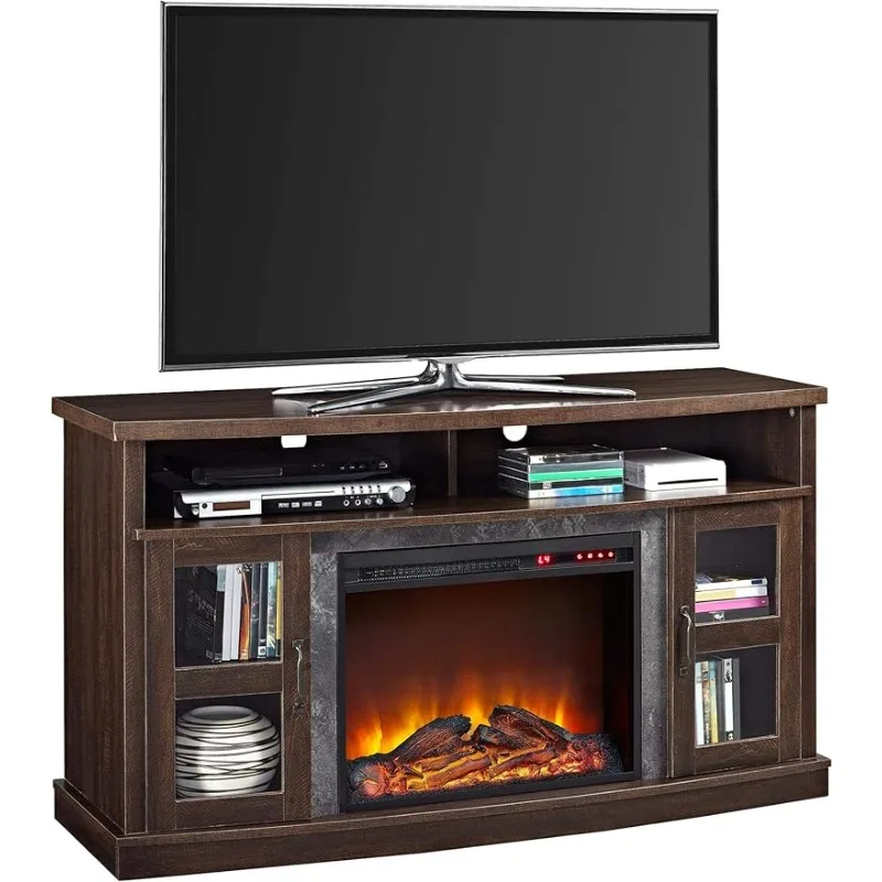 

Ameriwood Home Barrow Creek Fireplace Console with Glass Doors for TVs up to 60", Espresso