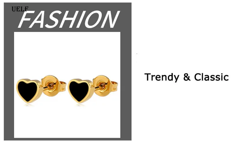 Uelf Luxus Weibliche Schwarz Stud Ohrringe Mode Edelstahl Kleine Herz Ohrringe Für Frauen Vintage Hochzeit Schmuck – Detail 6