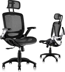 GABRYLLY Ergonomic Mesh Office Chair, High Back Desk Chair - Adjustable Headrest with Flip-Up Arms Lumbar Support and PU Wheels