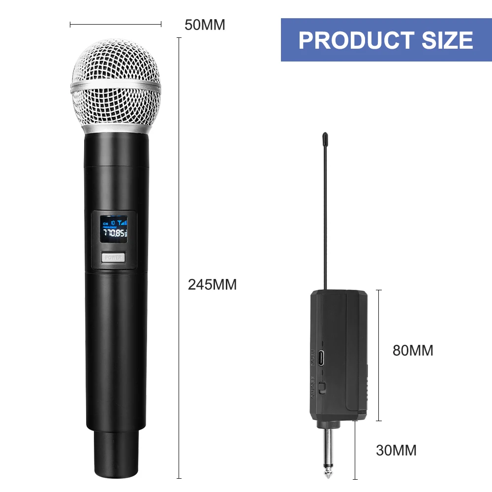 Micrófono inalámbrico cuádruple, sistema de micrófono dinámico de mano inalámbrico Dual con batería receptora recargable para Karaoke_voghion.com