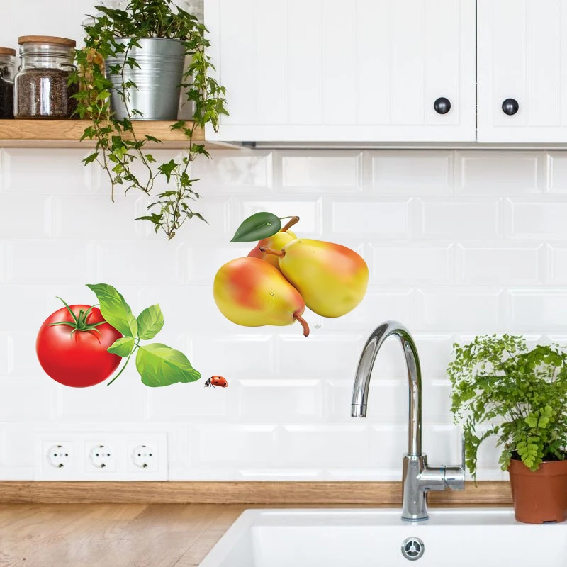 Kitchen Wall Sticker Self Adhesive Stickers Wall Stickers Decorative Tile Stickers T346# Tempting Fresh Vegetables And Fruits Stickers for Kitchen Refrigerator Dining Room