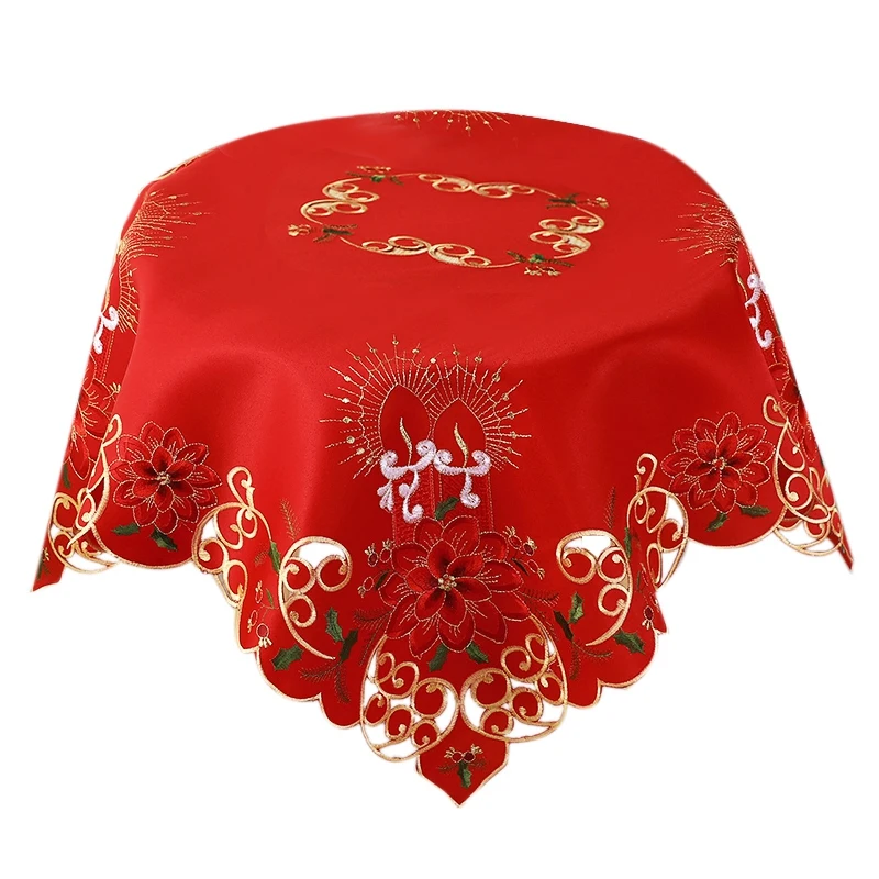 

Christmas Embroidered Table Cloth,Hollow-Out Round TableCloth,for Restaurant Dinning Xams Party Banquet Events,33 Inch