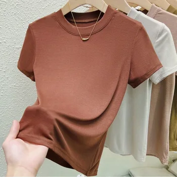 Fashion Women T Shirt Street Sexy Slim Casual T-Shirt Solid Plus Size Top Tees Summer Crew Neck Short Sleeve Women's Clothing 1