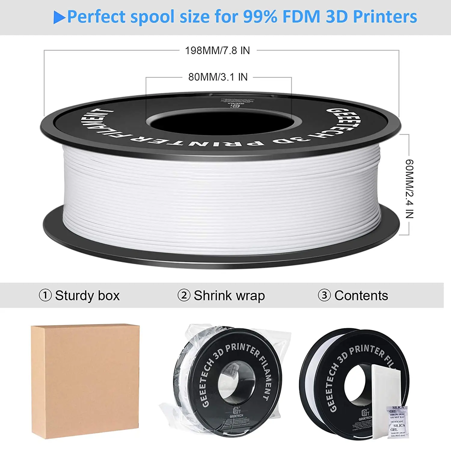 Materiais de Impressão Filamento Pla para Impressora 3d Fdm Embalagem a Vácuo kg 2.2lbs 1.75 mm +0.03 mm Geeetech3d - Imagem 5