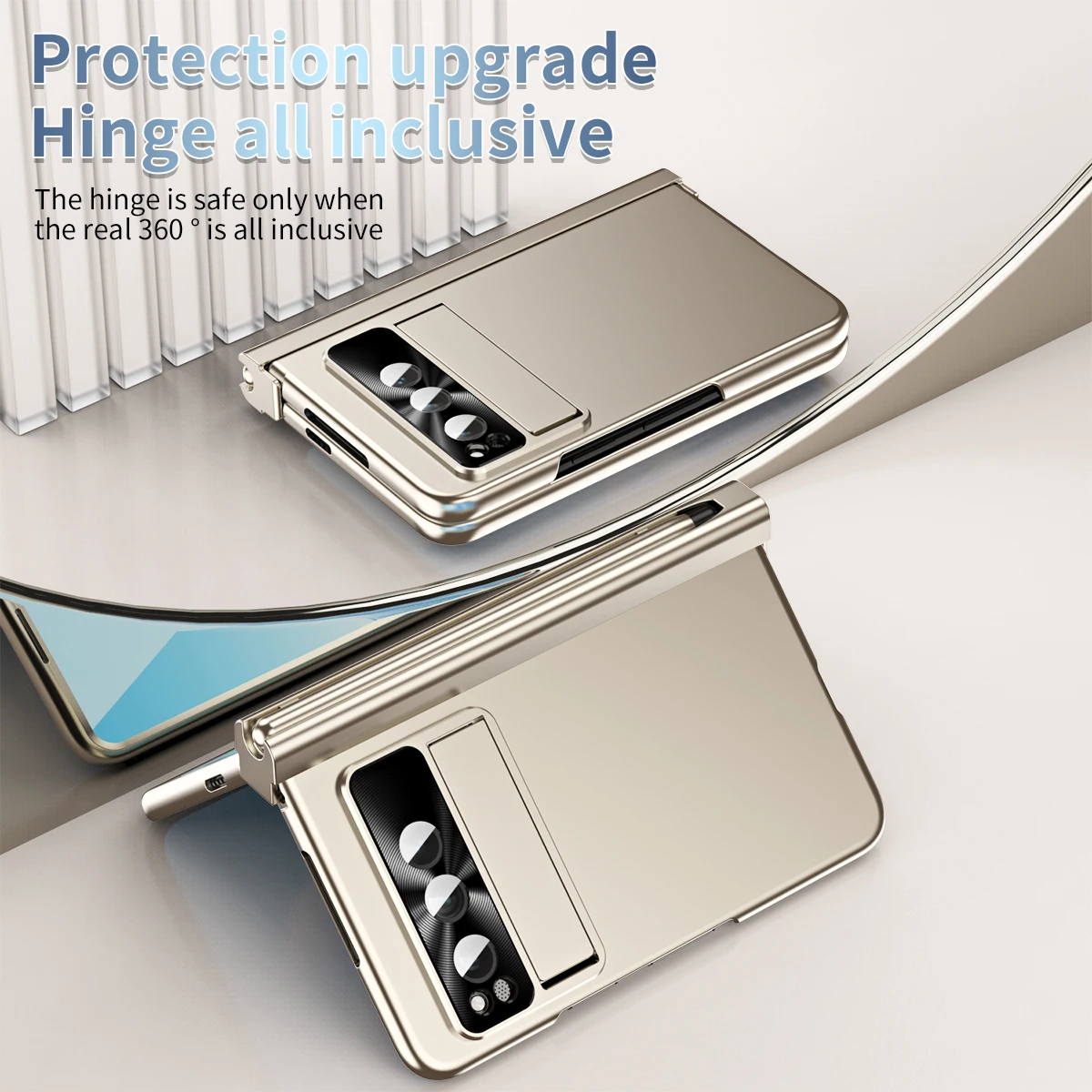 Plating Hinge Case For Google Pixel Fold with Pen Holder 360 Full-Body Glass Screen Protector Camera Magnetic Kickstand Cover