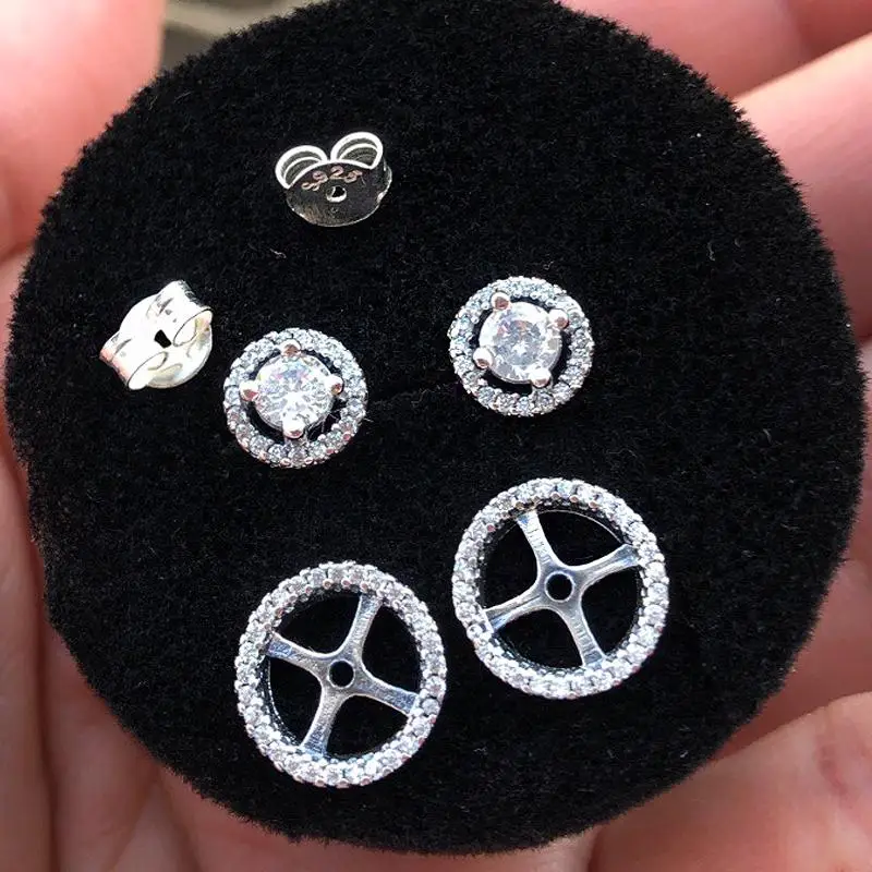 2022 Authentic 925 Sterling Silver Earring Sparkling Star Blue Gem Golden Heart Halo Stud Earrings Women Jewelry BirthdayGift