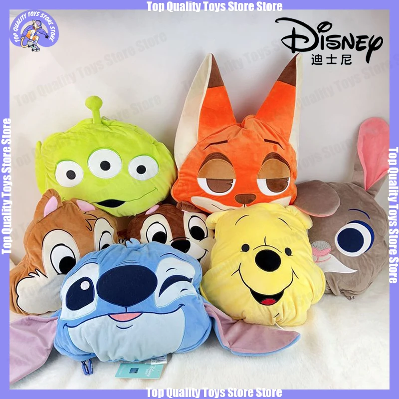 

Disney Stitch Plush Pillow Zootopia Dual Use Soft Stuffed Kids Cushion Blanket Nick Air Conditioning Cushion Coral Fleece Gift