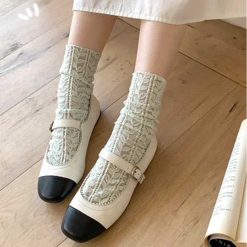 

Summer Lace Mesh Women Socks Breathable Thin Loose Long Socks JK Solid Color Lolita Sweet Girls Kawaii Cute Women Socks Gifts