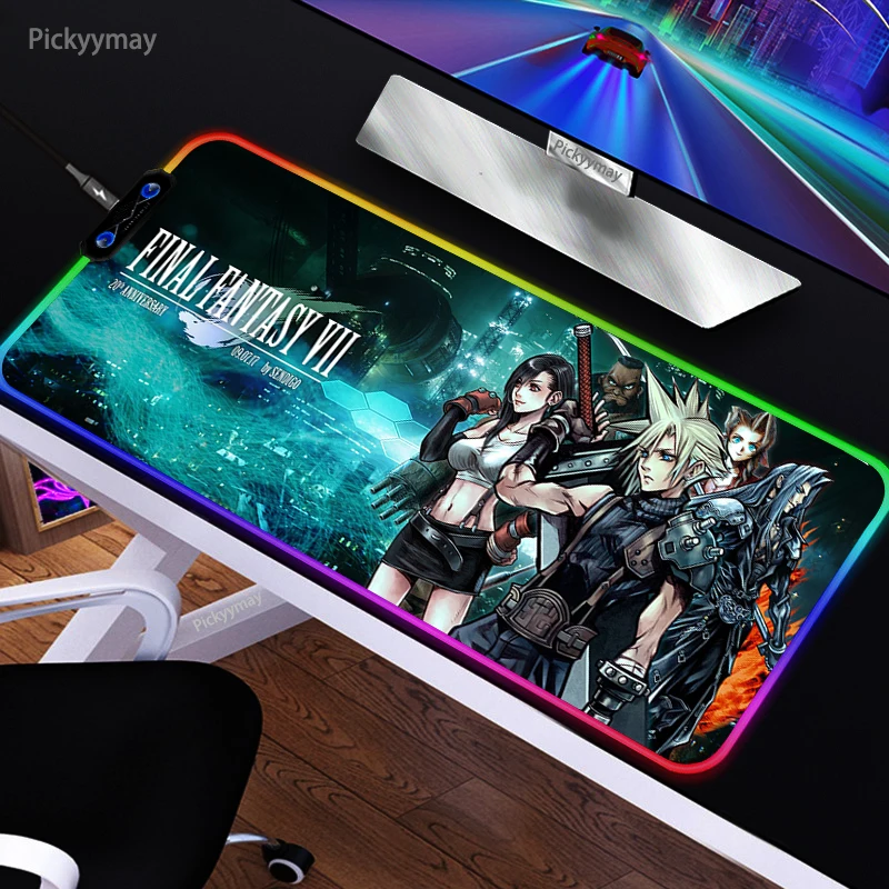 

Final Fantasy Large RGB Mouse Pad Xxl Gaming Accessories Mousepad LED Light Gamer Mause Carpet Big Keyboard Desk Mat Backlit Rug
