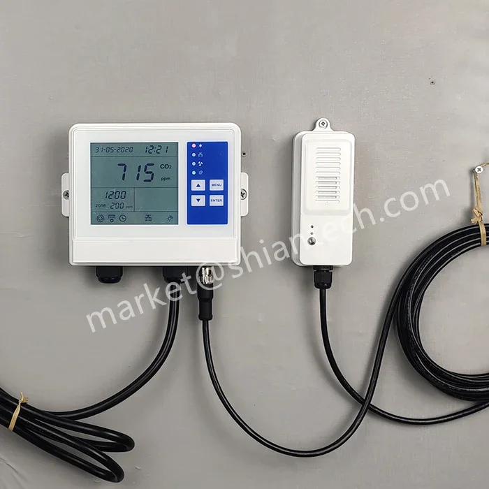 Long co2 sensor probe , wall mounted IAQ Carbon dioxide monitor controller with Relay output for co2 valve and ventilation