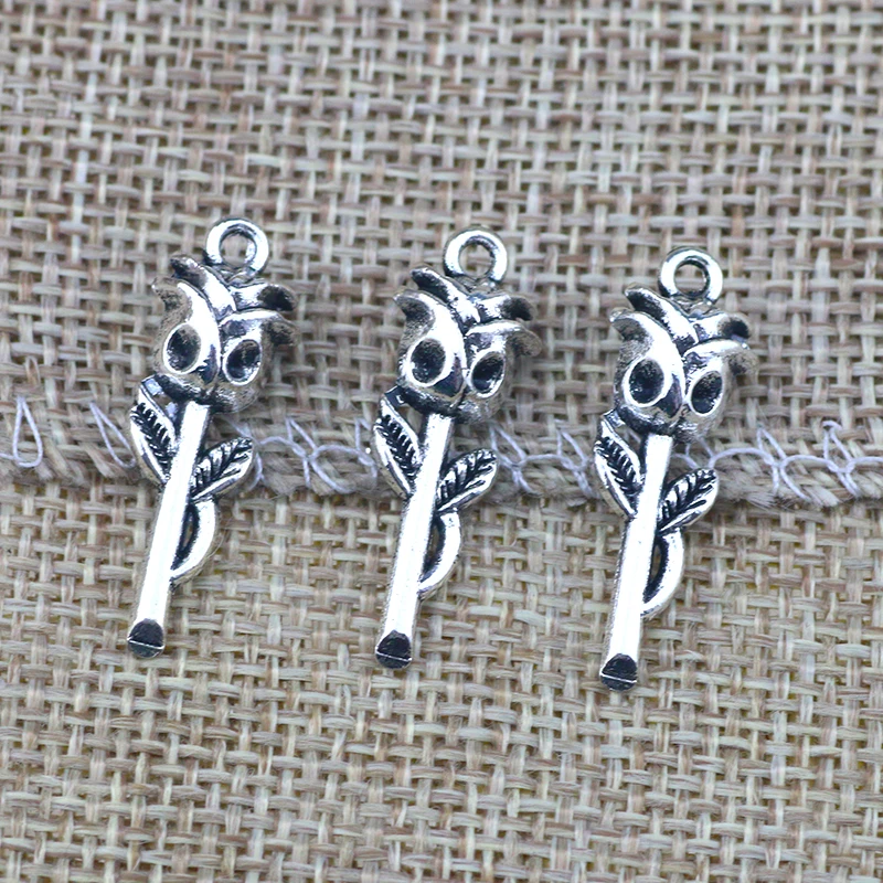 

8Pieces/lot 8*25mm Alloy Antique Silver Color Rose Flower Charms Bracelet Pendant Accessory For DIY Jewelry Making
