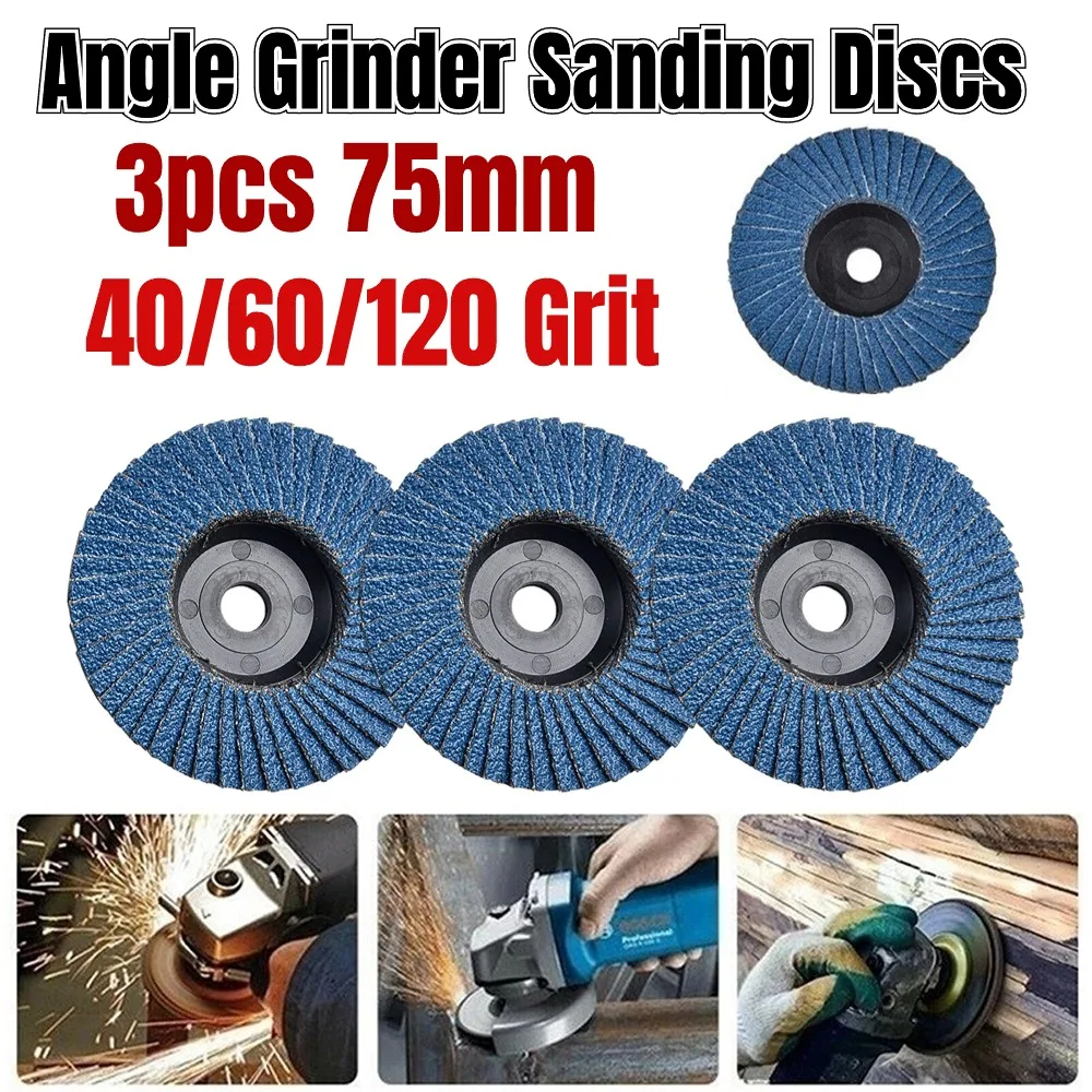 

3pc 75mm Angle Grinder Sanding Discs 40/60/120 Grit Grinding Wheel Flap Discs Metal Plastic Wood Abrasive Cutting Polishing Tool