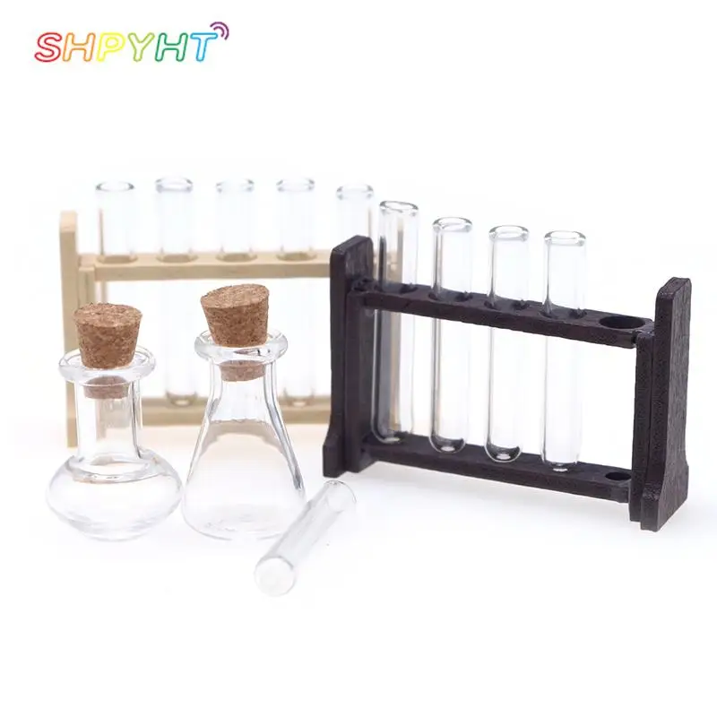 

1Set Dollhouse Miniature Laboratory Glass Test Tube Measuring Cup With Rack Laboratory Model Decor Toy Doll House Accessories