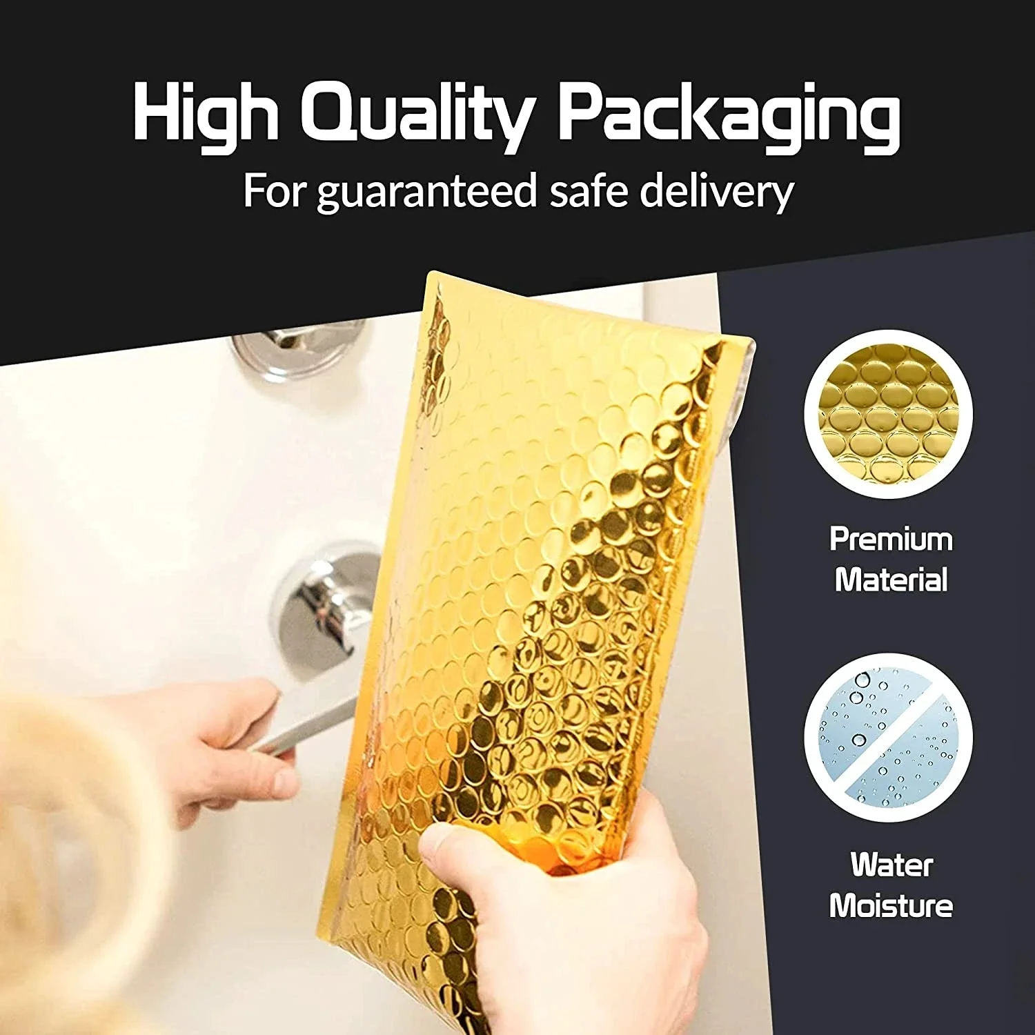 

Waterproof Envelopes Packaging Padded Golden Bubble Bags Bag 50 Thicken Mailer for Pcs Postage Shipping