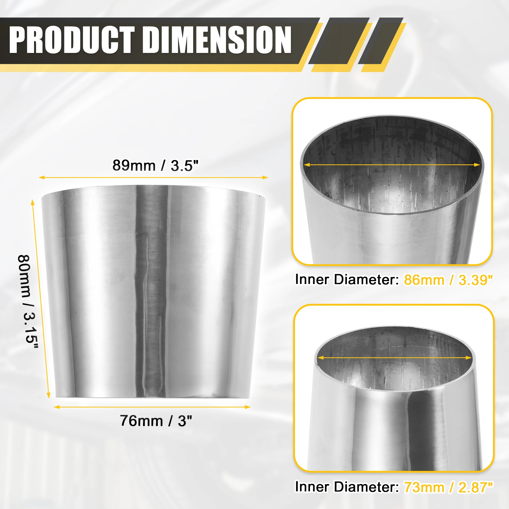 Uxcell Auto-Dorn-Auspuffbiegung, Winkelrohr, konzentrisches Reduzierstück aus Edelstahl 304, 38 mm Außendurchmesser bis 63 mm Außendurchmesser – Detail 15