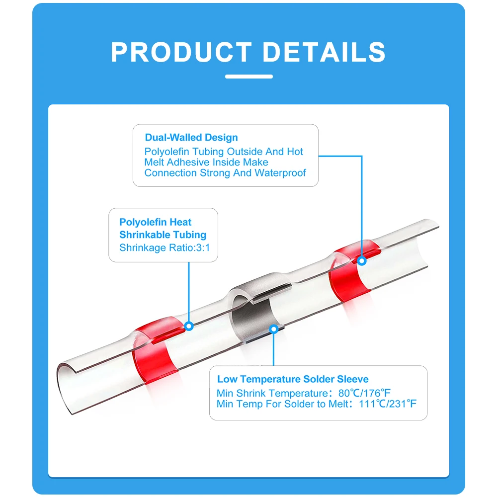 100pcs Waterproof Solder Seal Heat Connector Shrink Butt Connectors Lug Terminals Electrical Wire Car Insulated Terminal wire connectors heat shrink connector solder seal connector